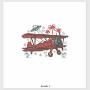 Pegatina Diseño de camiseta de viaje tropical ovni biplano 