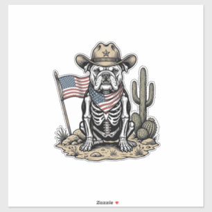 Pegatina Diseño de camiseta patriota de perro esqueleto vaq