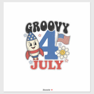 Pegatina Diseño de camiseta patriótica cohete Groovy 4 de j