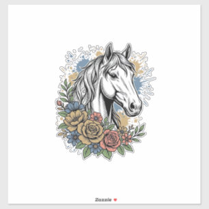 Pegatina Diseño de camiseta vectorial floral de caballo gra