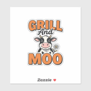 Pegatina Diseño de camiseta vintage Funny Cow Grill And Moo