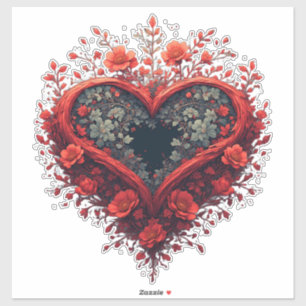 Pegatina Diseño de corazón floral rojo con flores florecien