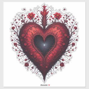 Pegatina Diseño de corazón floral rojo con flores florecien