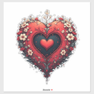 Pegatina Diseño de corazón floral rojo con flores florecien