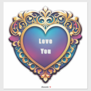 Pegatina Diseño de corazón ornamentado con marco de oro ele