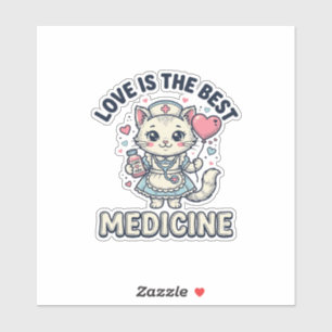 Pegatina Diseño de enfermera gato lindo el amor es la mejor