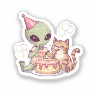 Pegatina Diseño de fiesta de cumpleaños de alienígena lindo