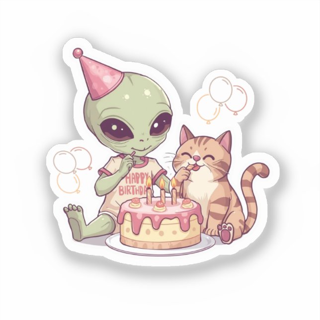 Pegatina Diseño de fiesta de cumpleaños de alienígena lindo (Anverso)