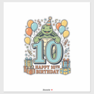 Pegatina Diseño de fiesta vintage de cumpleaños 10 de tortu