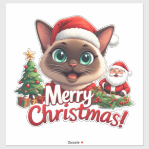Pegatina Diseño de gatito siamés navideño lindo para Navida