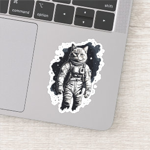 Pegatina Diseño de gato astronauta de tinta negra