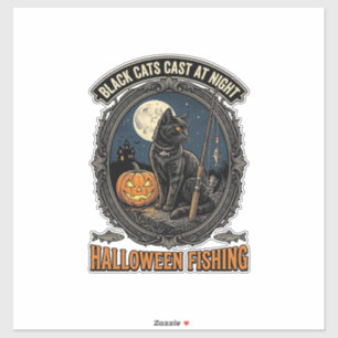 Pegatina Diseño de gato de pesca de Halloween calabaza vint