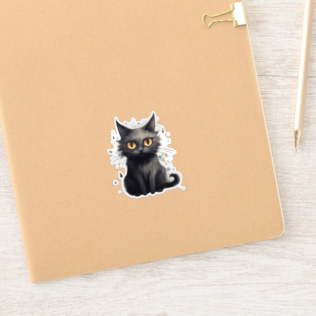 Pegatina Diseño de gato negro, pequeño pero aterrador (Cuaderno)