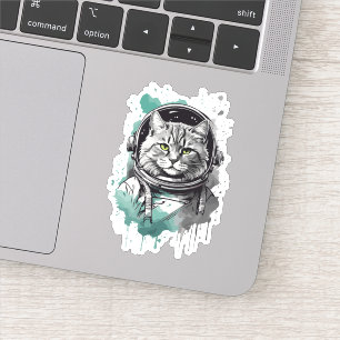 Pegatina Diseño de gato para astronautas verdes negros