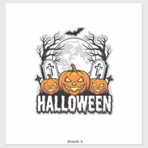 Pegatina Diseño de grabado vintage de calabaza de cementeri