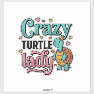 Pegatina Diseño de grabado vintage de la loca señora tortug