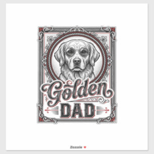 Pegatina Diseño de grabado vintage de papá Golden Retriever