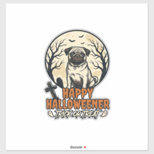 Pegatina Diseño de grabado vintage de Pug Halloween Truco o