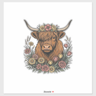 Pegatina Diseño de grabado vintage de vaca de las Highlands
