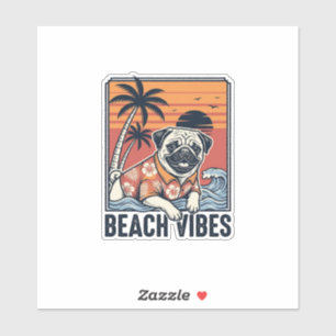 Pegatina Diseño de grabado vintage pug de vibraciones de pl