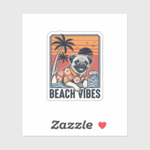 Pegatina Diseño de grabado vintage pug de vibraciones de pl