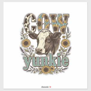 Pegatina Diseño de granja de girasoles de vaca vintage Yunk