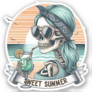 Pegatina Diseño de la playa de verano Vibes Skeleton Surfer