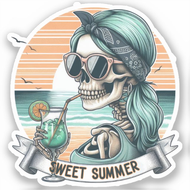 Pegatina Diseño de la playa de verano Vibes Skeleton Surfer (Anverso)