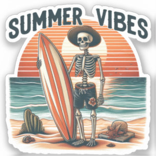 Pegatina Diseño de la playa de verano Vibes Skeleton Surfer