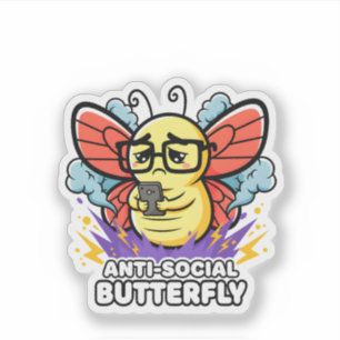 Pegatina Diseño de mariposa divertida introvertida nerd ant