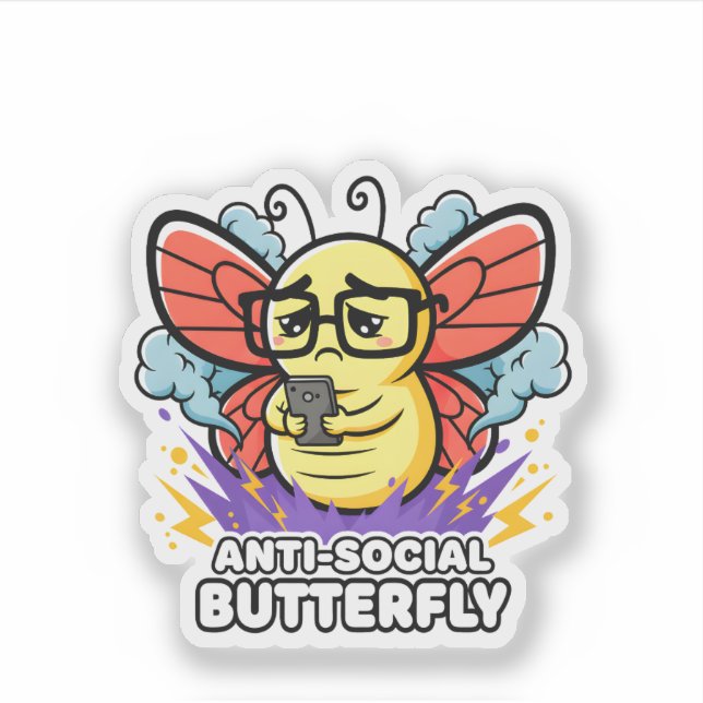Pegatina Diseño de mariposa divertida introvertida nerd ant (Anverso)