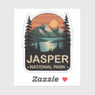 Pegatina Diseño de montaña vintage del Parque Nacional Jasp