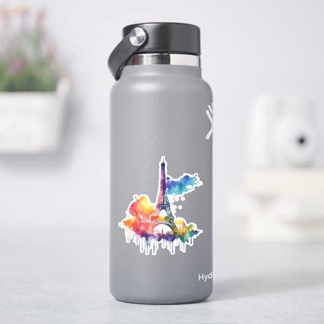 Pegatina Diseño de París con manchas coloridas (hidrofrasco)