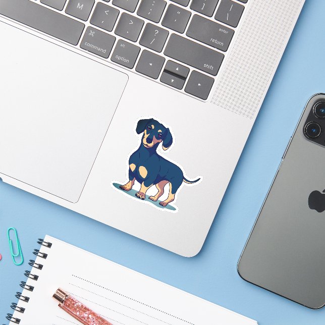 Pegatina Diseño de perro Dachshund negro genial (Ordenado portátil con iPhone)