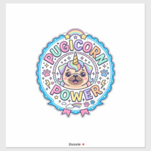 Pegatina Diseño de regalo divertido y lindo poder Pugicorn 