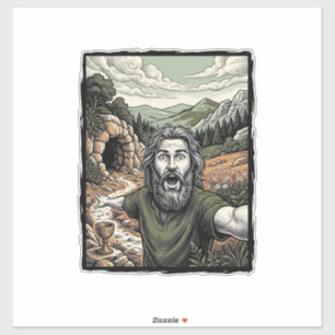 Pegatina Diseño de retrato barbudo sorprendido grabado vint