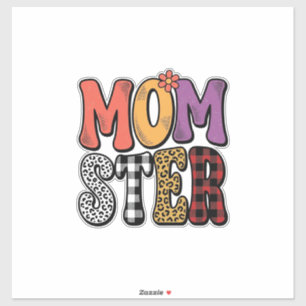 Pegatina Diseño de tipografía de cuadros de leopardo de Mom