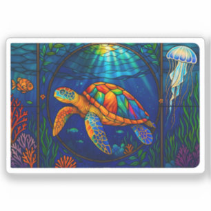 Pegatina Diseño de tortuga marina de vidrio tintado vibrant