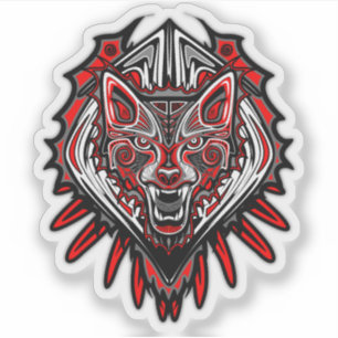 Pegatina Diseño de tótem tribal Haida de lobo