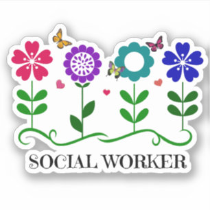 Pegatina Diseño de trabajadores sociales, flores y mariposa
