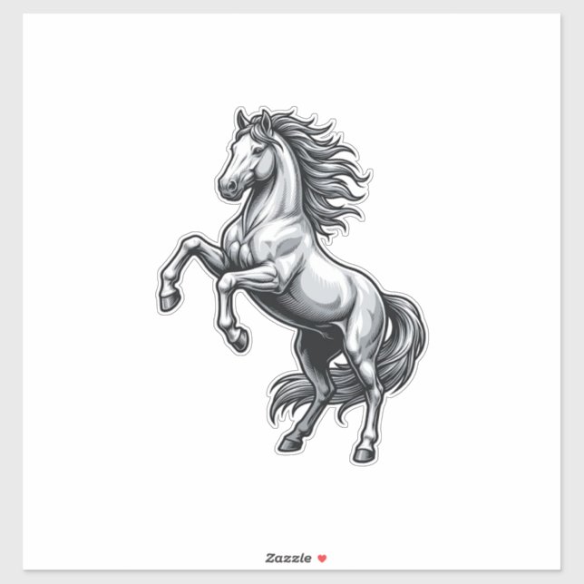Pegatina Diseño de vector de caballo encabritado con grabad (Hoja)
