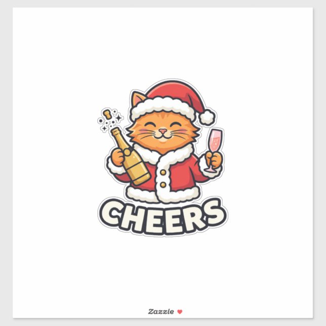 Pegatina Diseño de vector de gato de Navidad alegre (Hoja)