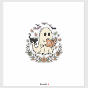 Pegatina Diseño de vector floral de Halloween de gato fanta