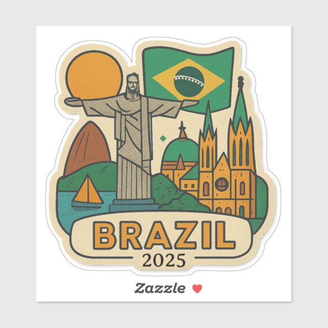 Pegatina Diseño de viaje a Brasil con año personalizado (Hoja)