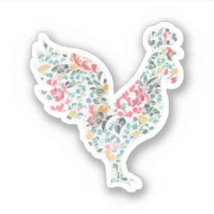 Pegatina Diseño del gallo del estampado de flores