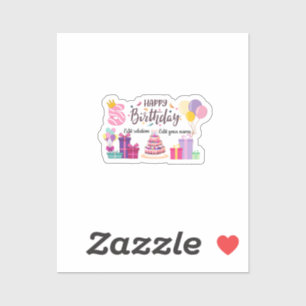 Pegatina Diseño editable de feliz cumpleaños 