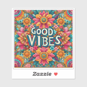 Pegatina Diseño Floral Brillante Con Buenos Vibes