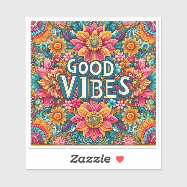 Pegatina Diseño Floral Brillante Con Buenos Vibes (Hoja)