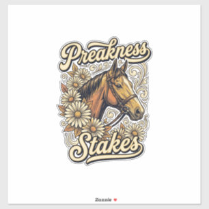Pegatina Diseño Floral de Carrera de Caballos Antiguos Prea
