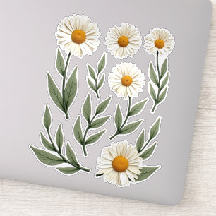 Pegatina Diseño floral de margarita blanca